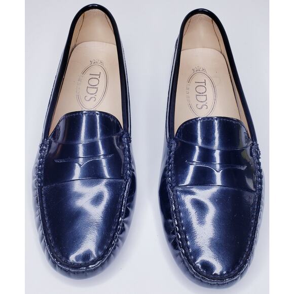 TOD'S Gommino Black Patent Leather Driving Shoes Penny Loafers Women's 36/US6 - Picture 7 of 16